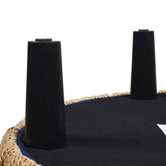 Planet 24" Round Upholstered Accent Ottoman, Navy Blue Velvet with Gold Trim