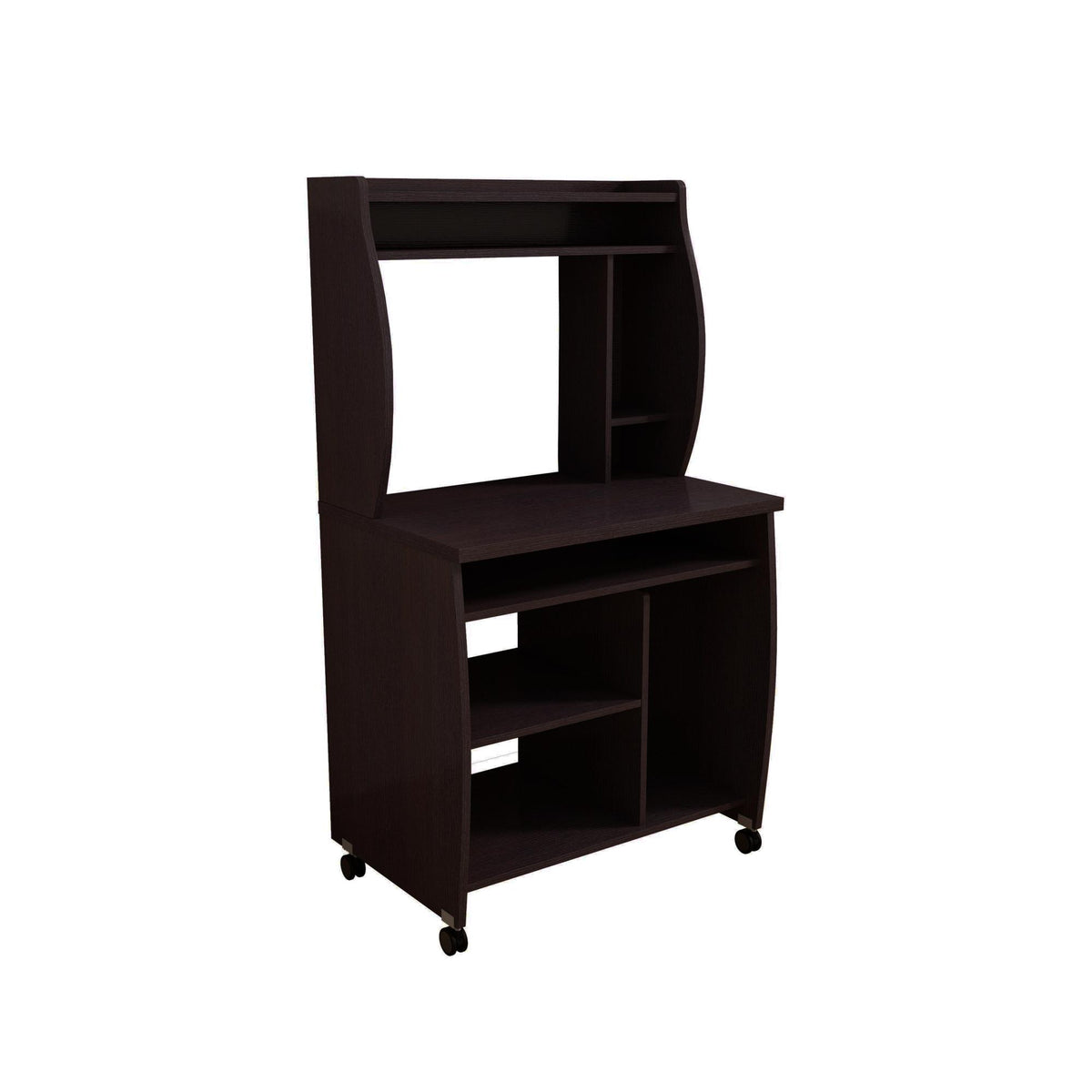 Polyxena cart computer cart utility cart with hutch shelves spice rack mobile on locking castors red cocoa espresso