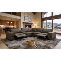 Premium Leather Match Upholstered Large Arms Sectional with Two Recliner Seats