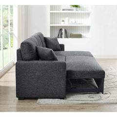 76.5" Linen Blend Upholstered Sectional with Pull-Out Bed and Chaise Storage