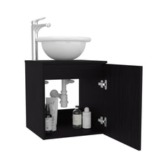 Asteroid Floating, Wide One-Door Cabinet Vanity, With Wessel Sink And One Shelf, Bathroom Storage, Black