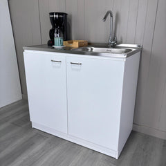 Pulsar Utility Sink With Cabinet, Double Door, One Shelf -White