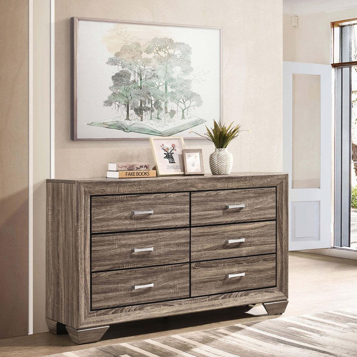 Aeneas Washed Taupe 6-drawer Dresser