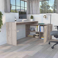 Comet Modern L-Shaped Computer Desk with Open & Closed Storage -Light Gray