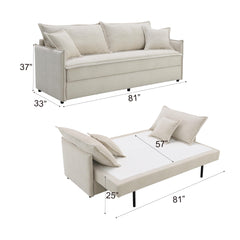 Polyxena Beige Fabric Sleeper Sectional Sofa w/ 2 Toss Pillows