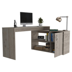 Odysseus 2-Shelf L-Shaped Writing Desk Light Gray