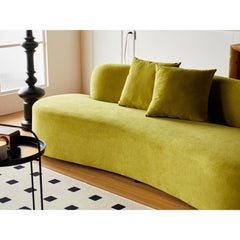 90" Curved Sofa with Throw Pillows, 4 Seater Luxury Velvet Couch with Half Moon Design and High-Density Foam, Ideal for Modern Living Room, Office & Apartment, Olive Green