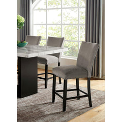 Light Gray Flannelette Contemporary 2pc Dining Counter Height Chairs Nalihead Trim Black Solid wood Legs Dining Room Chairs