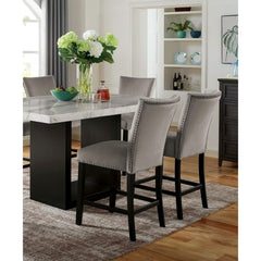 Light Gray Flannelette Contemporary 2pc Dining Counter Height Chairs Nalihead Trim Black Solid wood Legs Dining Room Chairs
