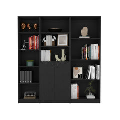 Fable 3 Piece Home Bookcase set, 67" Wide with 12 Shelves and Two-Door Cabinet , Living Room Set Set Black