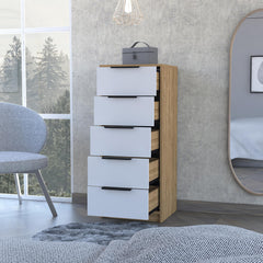 Lyra 5 Drawer Dresser, Vertical Dresser -White / Pine