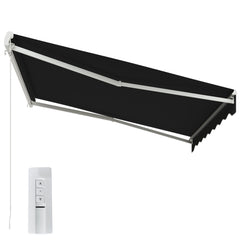 10' x 8' Electric Retractable Awning, Sun Shade Shelter with Remote Controller and Crank Handle for Deck, Black