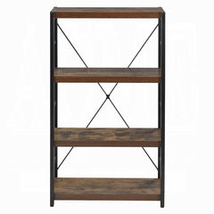 Industrial Style 1pc Bookshelf Black Metal Frame Wooden Weathered Oak Finish Home Office Furniture