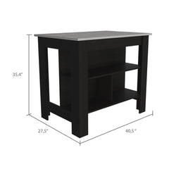 Astyanax Kitchen Island, Four Legs, Three Shelves -Black / Ibiza Marble