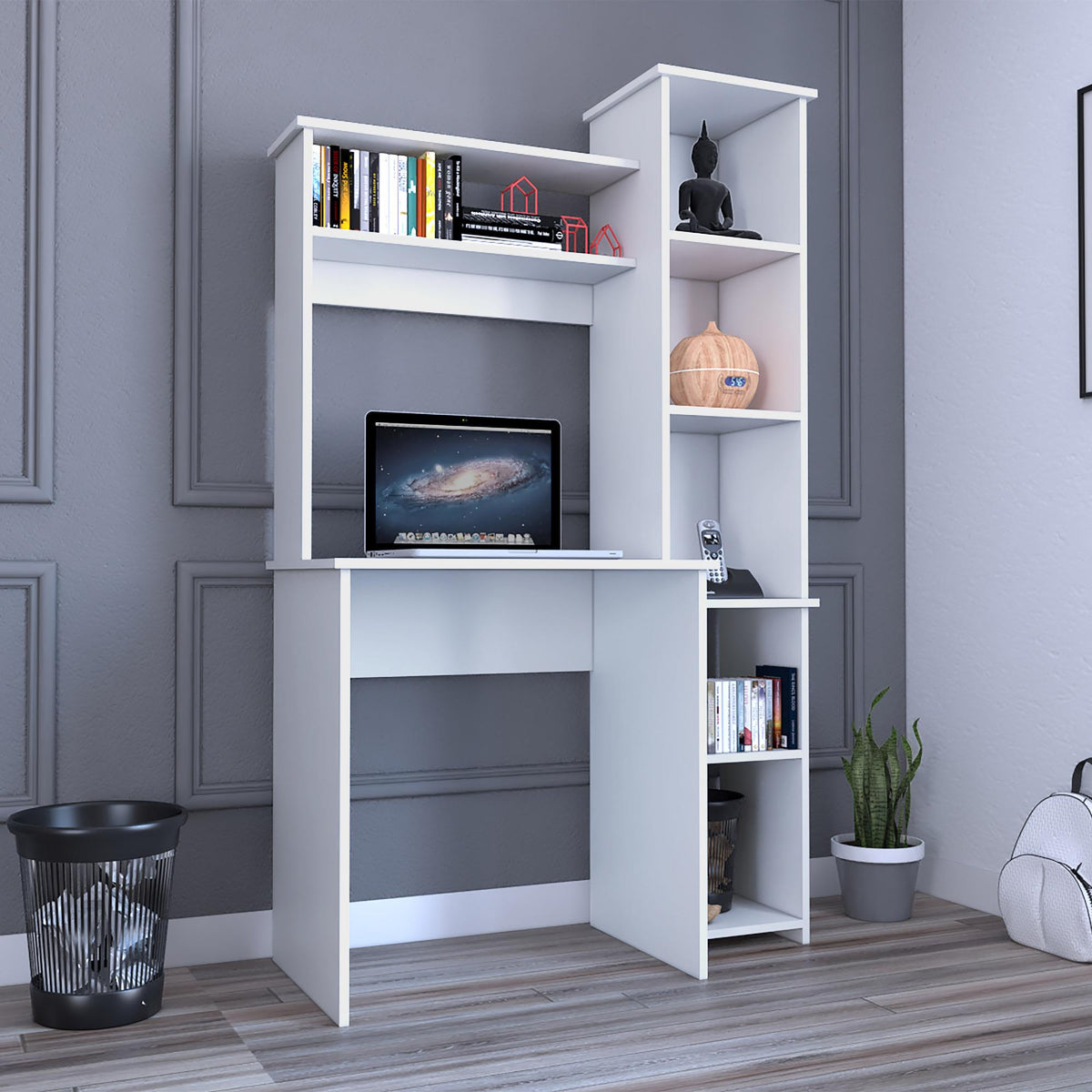 Valhalla Writintg Desk, Two Superior Shelves, Five Cubbies -White