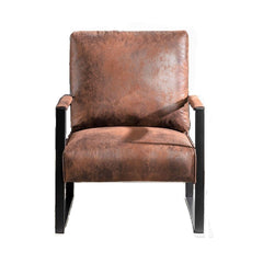 Classic Mid Century Modern Accent Chair with Durable Square Metal Frame, Armchair for Living Room, Bedroom, Home Office in Spotted Microfiber Upholstery, Brown