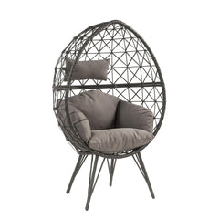 Astyanax Light Gray Fabric & Black Wicker Patio Lounge Chair