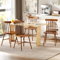 Dining Chairs Set of 4, Farmhouse Wood Kitchen Chairs with Rubber Wood Frame, Spindle Back for Dining Room, Light Brown
