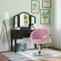 Modern Makeup Vanity Chair Round Tufted Swivel Accent Chair with Chrome Frame Height Adjustable, Pink