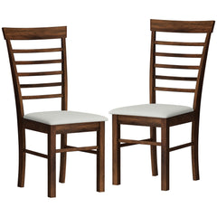 Wooden Dining Chairs Set of 2, Farmhouse Upholstered Kitchen Chairs with Rubber Wood Frame, Dark Brown and Beige