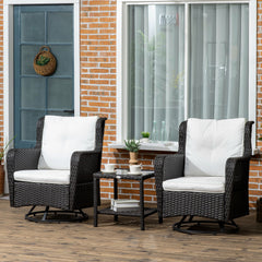 Patio Bistro Set, Porch Furniture with 360° Rotation & Rocking Function, 28.25"x30.75"x36.25", Cream White