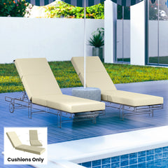 Set of 2 Chaise Lounge Cushion, 4" Thick Outdoor Lounge Chair Cushions with Ties for Patio, 21" x 72 ", Cream White
