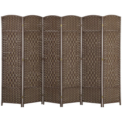 Folding Room Divider Screen 6 Panel 6' Tall Privacy Screen Freestanding Wood Partition for Home Office, Brown