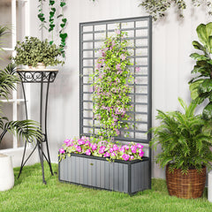 Wooden Raised Garden Bed with Trellis, Removable Pots, for Backyard, Patio, Balcony, 29" x 11" x 52", Gray