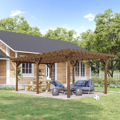 12' x 20' Outdoor Pergola, Wood Gazebo Grape Trellis with Stable Structure for Climbing Plant Support, Garden, Patio, Backyard, Deck, Brown