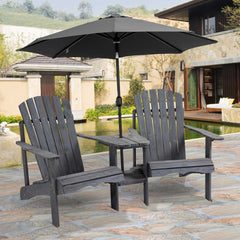 Outdoor Wood Adirondack Chair Reclined Bench w/ Coner Table & Umbrella Hole