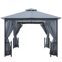 13' x 11' Patio Gazebo Canopy Garden Tent Sun Shade, Outdoor Shelter with 2 Tier Roof, Netting and Curtains, Steel Frame for Patio, Backyard, Garden, Grey