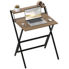 Folding Computer Desk, 27.6" Foldable Desk with Monitor Shelf for Small Space, Home Office, Study, Easy Assembly, Walnut