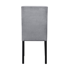 Tale 18 Inch Side Dining Chairs Set of 2, Channel Tufted Gray Velvet, Black Wood