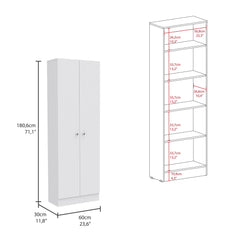 Valhalla Pantry Cabinet, Five Shelves, Double Door Cabinet -White