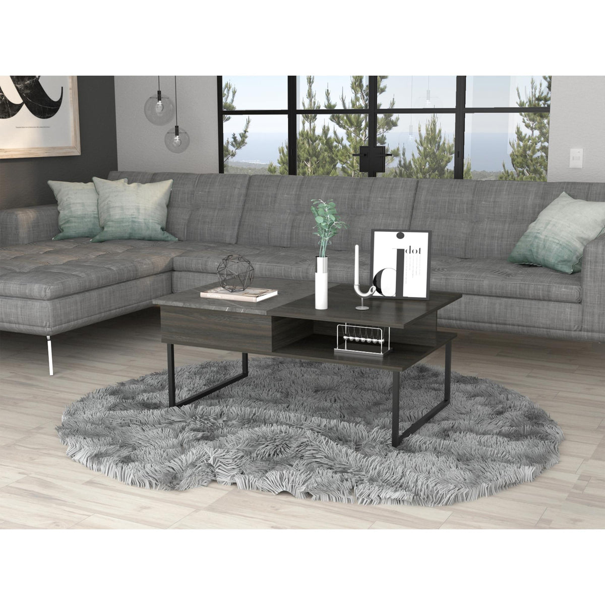 Ares Espresso and Onyx 1-Shelf Lift Top Coffee Table
