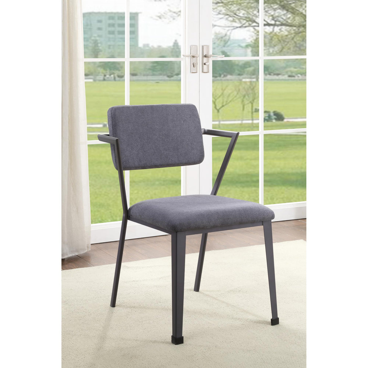 Odysseus Gray Fabric & Gunmetal Finish Dining Chair ( Set of 2)