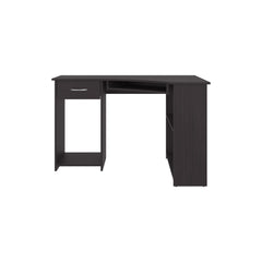 Aeneas Corner Desk, Space-Saving L-Shaped Design With Two Side Shelves, Black and Dark Walnut