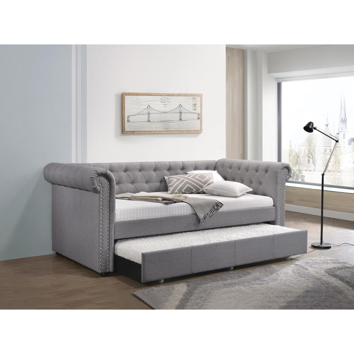Quasar Smoke Gray Fabric Daybed W/Trundle (Twin)