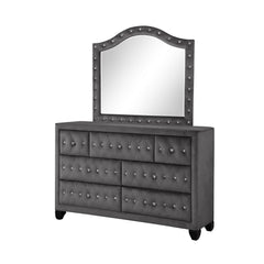 Story Modern Style Crystal Tufted Upholstery 7-Drawer Dresser finished with Velvet Fabric made with Wood in Gray (INCLUDES DRESSER-MIRROR NOT INCLUDED)