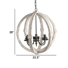 22 Inch 6 Light Wood Chandelier, Candelabra Style,Classic, White Finish