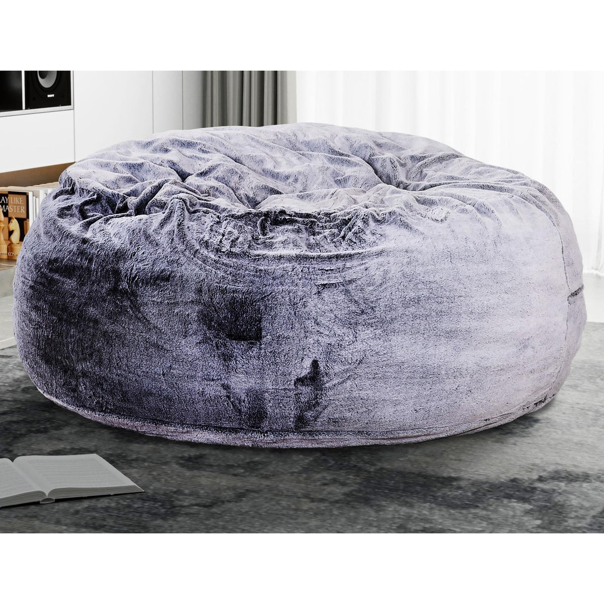 Modern 5-Foot Round Memory Foam Bean Bag Soft Faux Fur Cover Bean Bag Chair, Purple