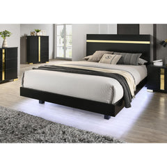 Black 1pc Queen Size Bed Underbed LED Modern Bedroom Furniture Acrylic Trim Mattress Ready Bedframe