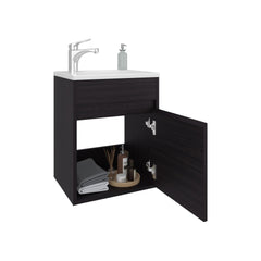 Apex Bathroom Vanity With Single Door And Open Shelf, Compact Freestanding Sink Base Cabinet, Black