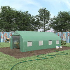 20' x 10' x 7' Walk-in Tunnel Greenhouse with Zippered Mesh Door and 8 Mesh Windows, Gardening Plant Hot House with Galvanized Steel Hoops, Green