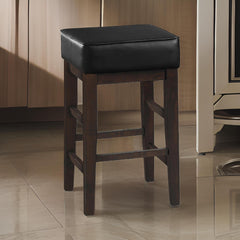 Perseus 26 Inch Counter Height Stool, Black Faux Leather Seat, Dark Brown, Set of 2
