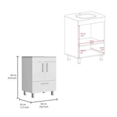 Hector Single Bathroom Vanity, Double Door Cabinet, One Drawer -White