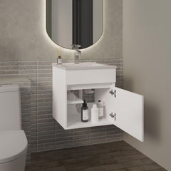 Quasar 18" Wide Floating Bathroom Vanity, With One Cabinet And Two Shelves, White