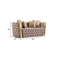 Revelation Button Tufted 3 Pc Set with Velvet Fabric and Gold Accent in Taupe