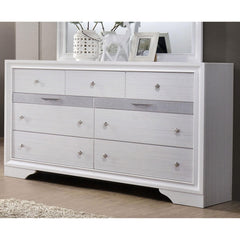 Contemporary 1pc Dresser Hidden Jewelry Drawer English Dovetail Silver Accents Round Knobs White Color Bedroom Furniture