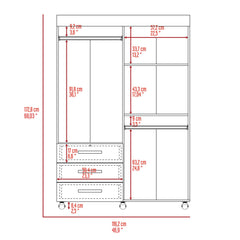 Clytemnestra Mobile Armoire, with hanging Rods, Double Door Cabinet, Three Drawers, Two Shelves Black